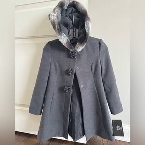 Super Adorable Rothchilds Girls Wool Coat with Faux Fur Hood 7/8. NWT!
